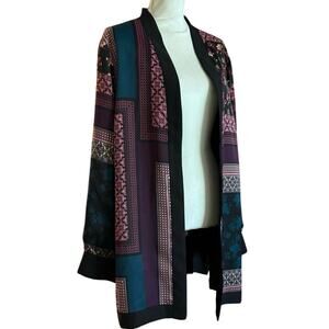 Chico's patchwork kimono jacket floral open front blazer boho chic size 3 16/18
